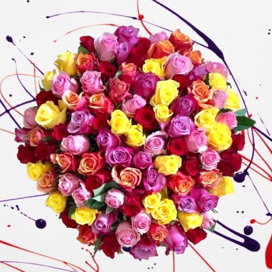 100 mixed roses with an arty background